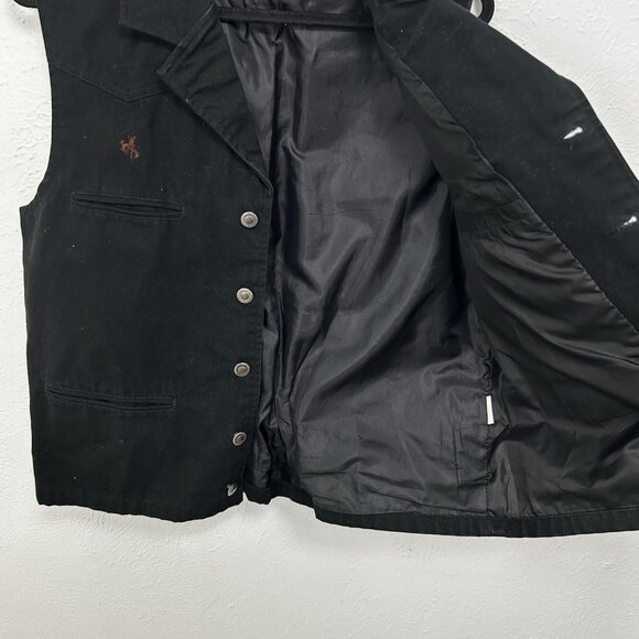 Wyoming Traders Black Denim Western Cotton Vest Mens M Button Up Rodeo Pockets - Picture 9 of 11